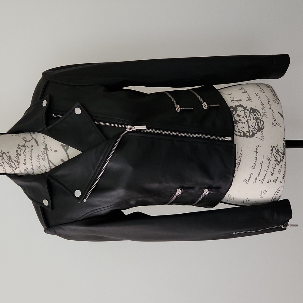 MICHAEL KORS PETITE FITTED  BLACK GENUINE LAMB LEATHER MOTO JACKET  PETITE S